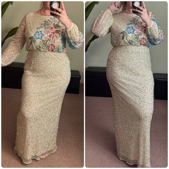 MAC DUGGAL 5615 DRESS size 16 beige embellished floral gown - Picture 7 of 17